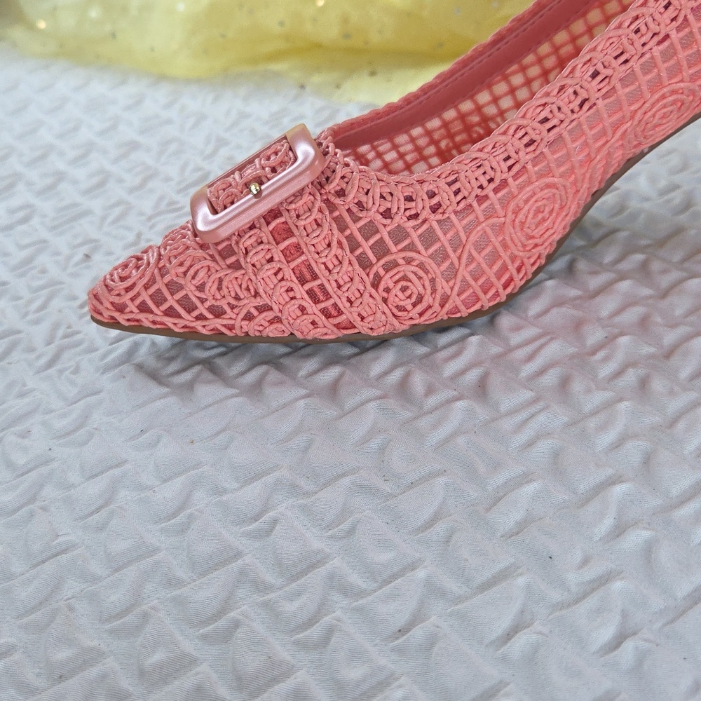 Alex Marie Coral Pink Woven Pointed Kitten Heels 7.5 - Picture 4 of 16